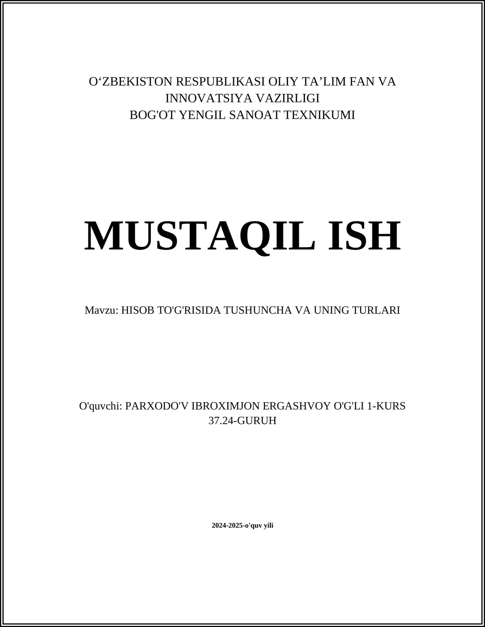 HISOB TO'G'RISIDA TUSHUNCHA VA UNING TURLARI 1