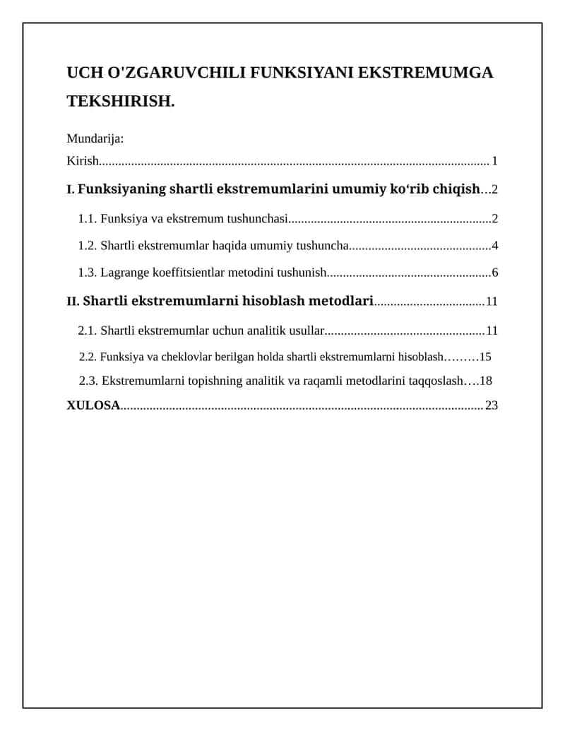 UCH O'ZGARUVCHILI FUNKSIYANI EKSTREMUMGA TEKSHIRISH 1
