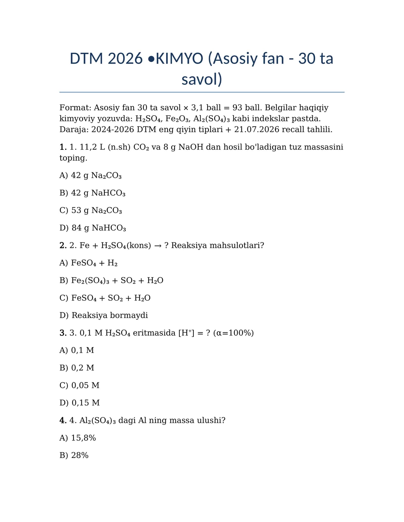 DTM 2026-Kimyo (asosiy) 1
