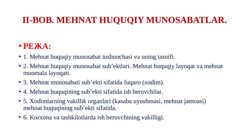 Mehnat huquqiy munosabatlar 1
