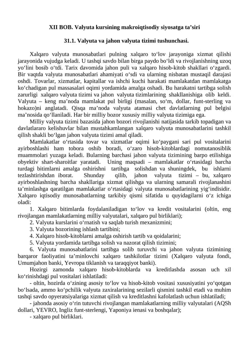 Valyuta kursining makroiqtisodiy siyosatga ta'siri 1