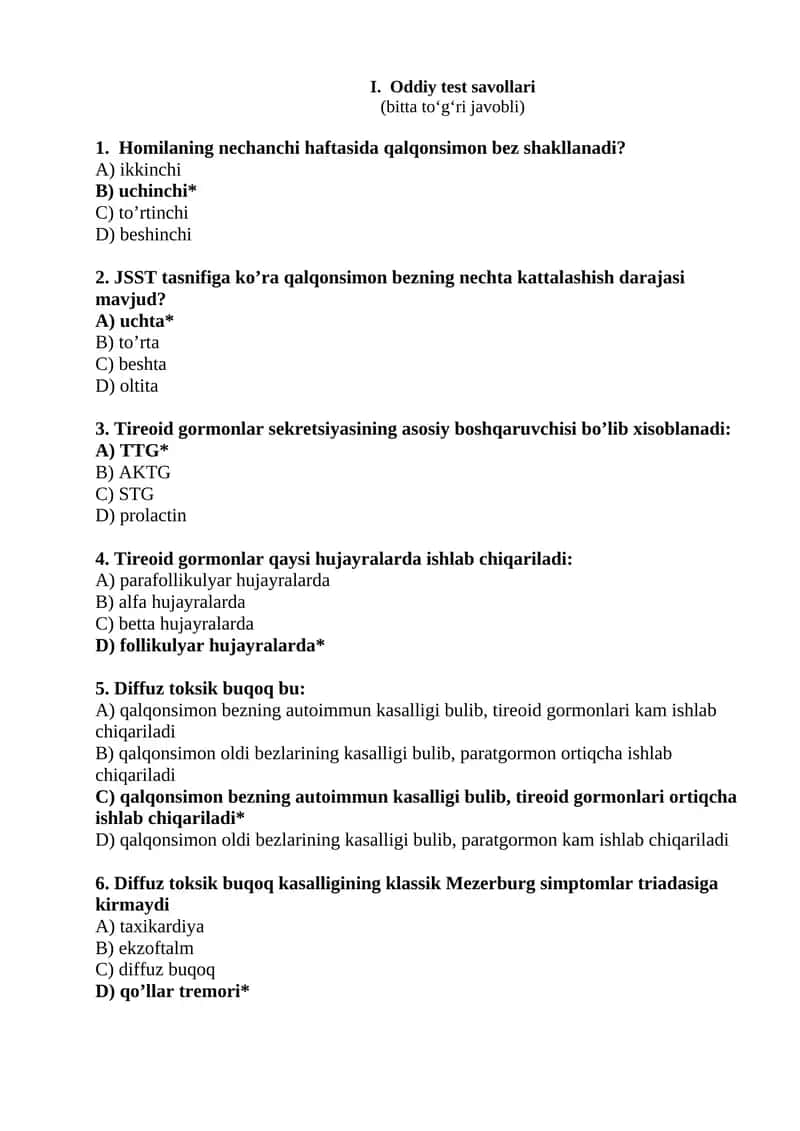Oddiy test savollari 1