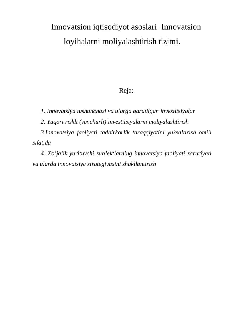 Innovatsion iqtisodiyot asoslari 1
