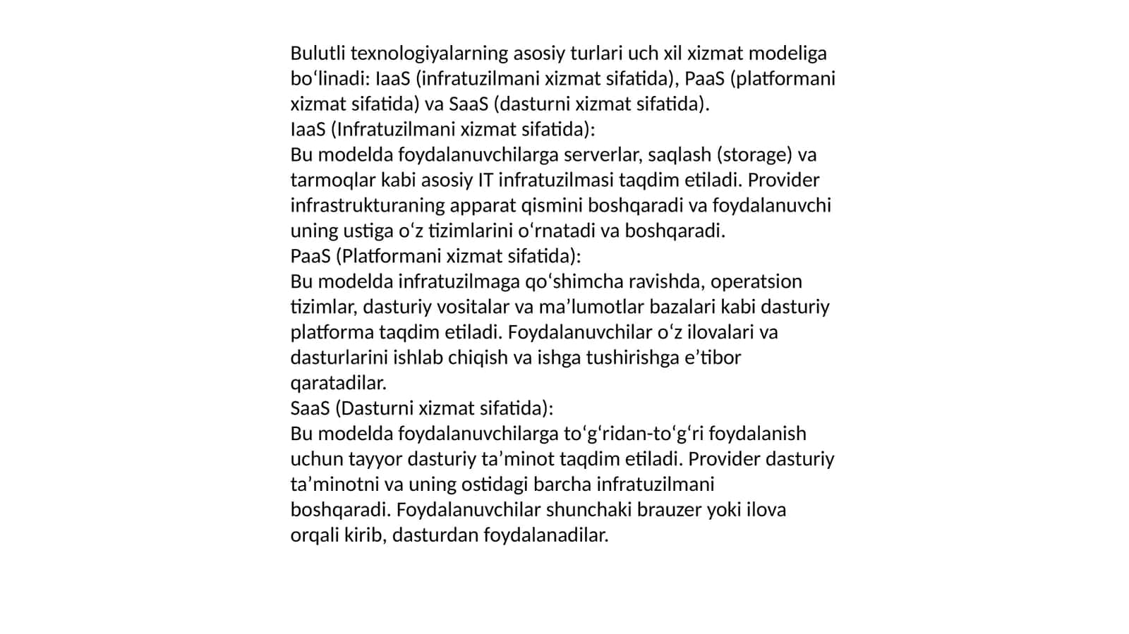 Bulutli texnologiyalar turlari 1