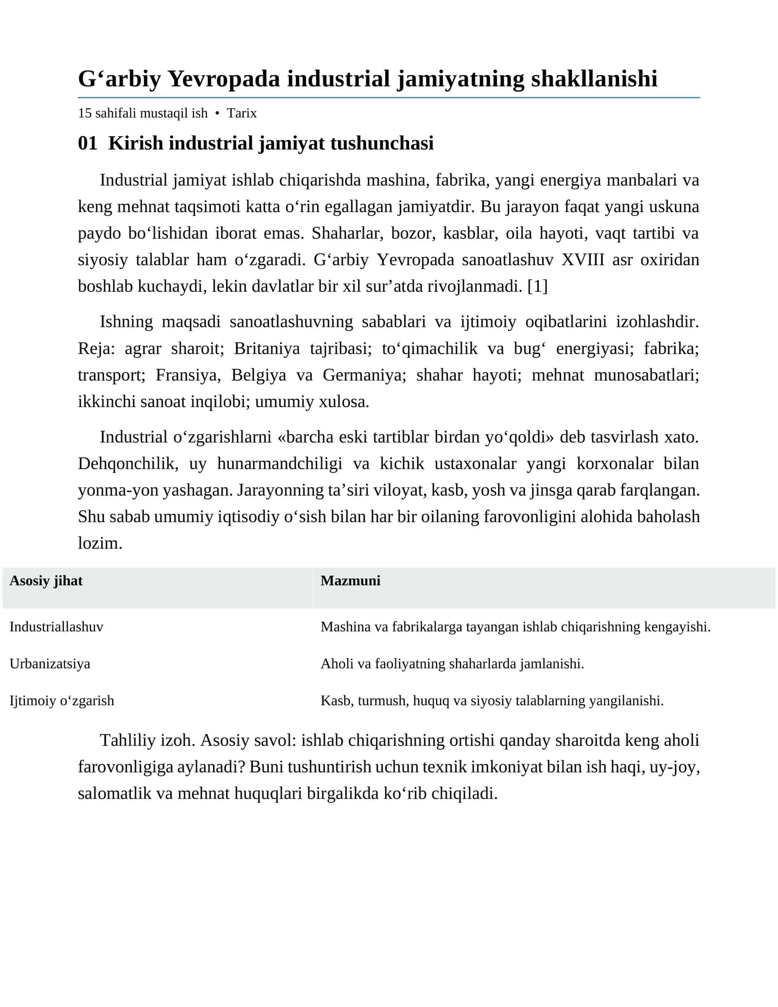 G‘arbiy Yevropada industrial jamiyatning shakllanishi 1
