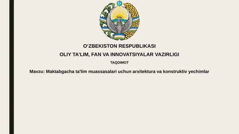 Maktabgacha ta'lim muassasalari uchun arxitektura va konstruktiv yechimlar 1