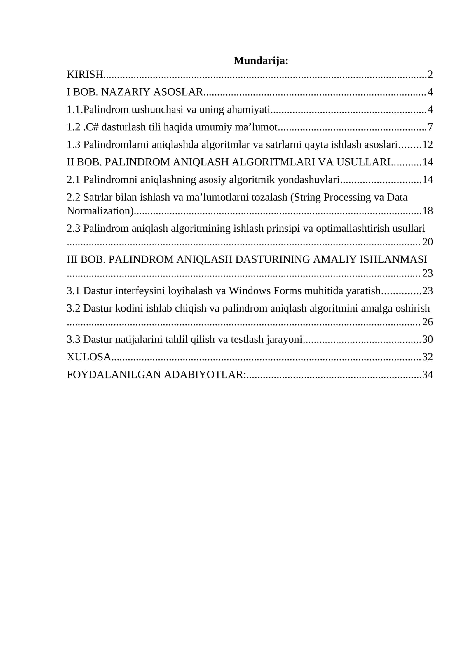 PALINDROM ANIQLASH DASTURINING AMALIY ISHLANMASI 1