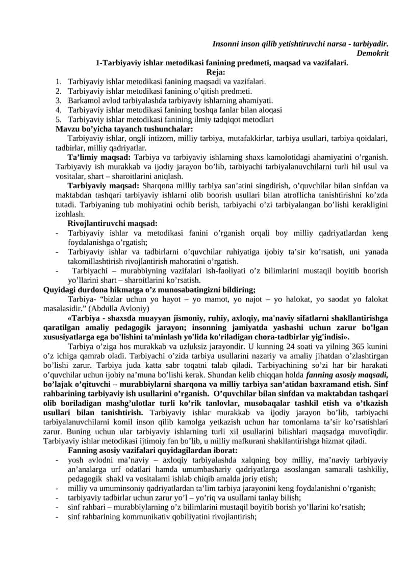 Tarbiyaviy ishlar metodikasi 1