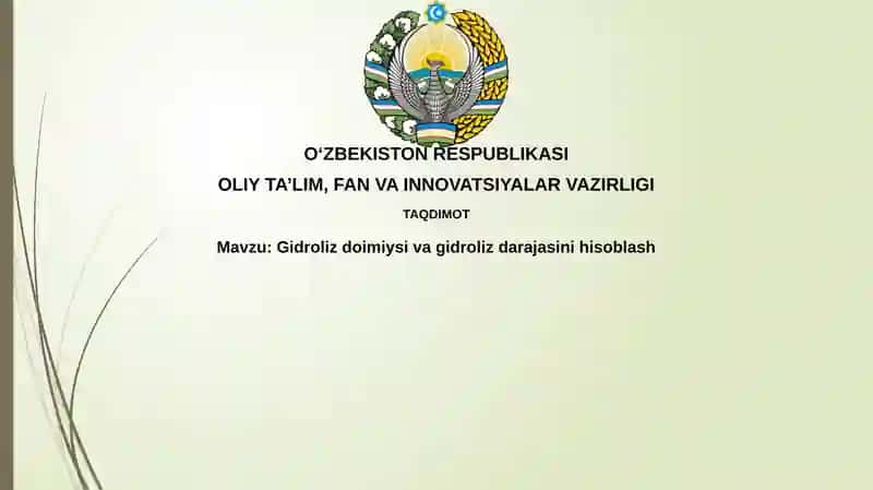 Gidroliz konstantasi va gidroliz darajasinihisoblash