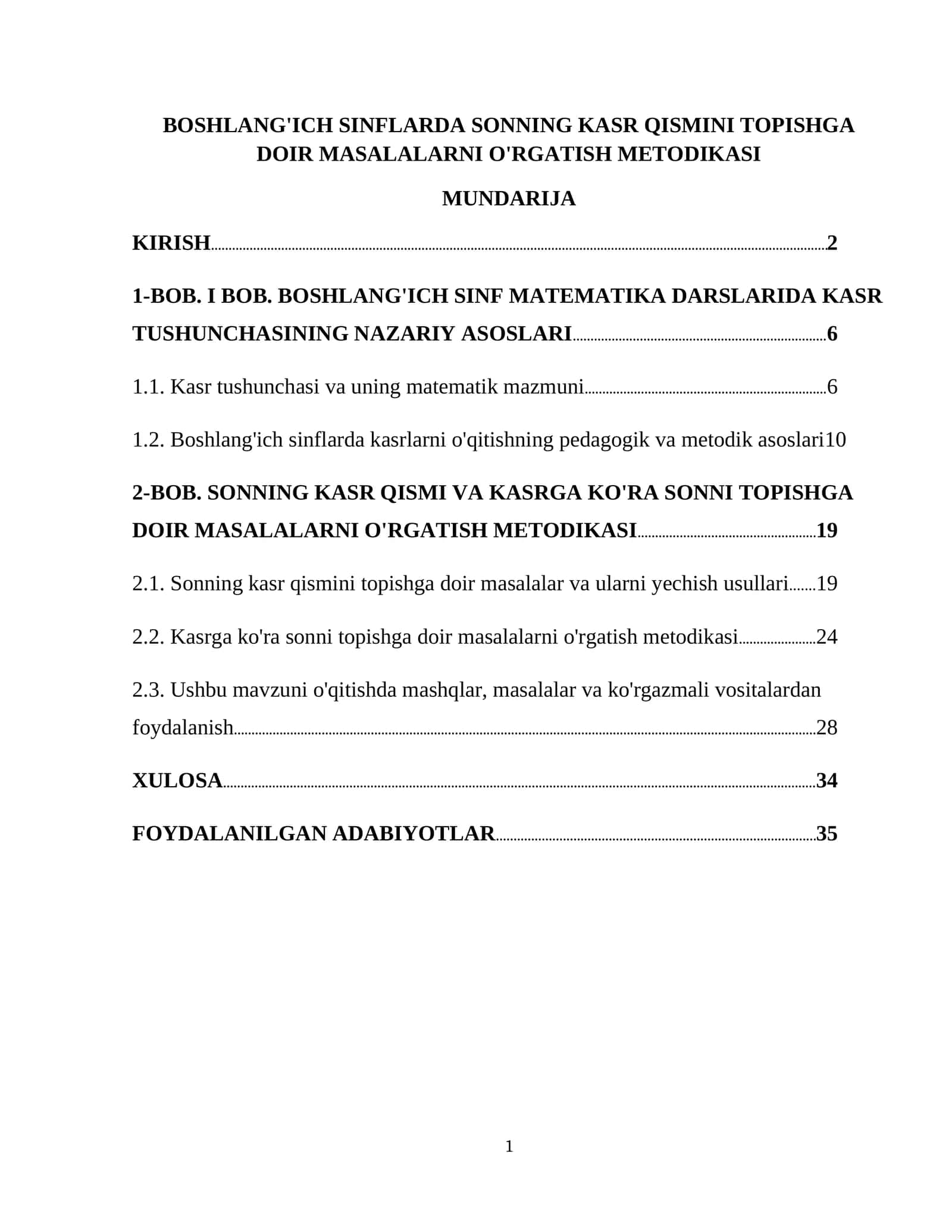 BOSHLANG'ICH SINFLARDA SONNING KASR QISMINI TOPISHGA DOIR MASALALARNI O'RGATISH METODIKASI 1