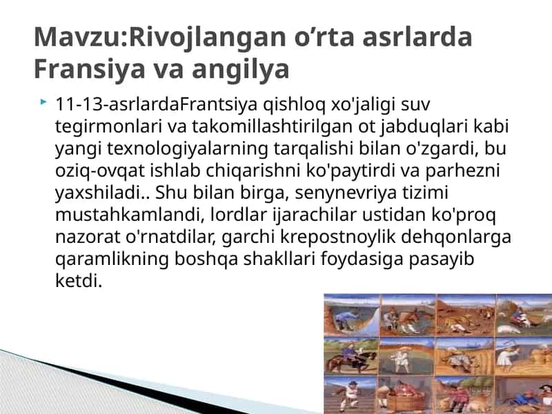 Rivojlanish o‘rta asrlarda Fransiya va Angliya 1