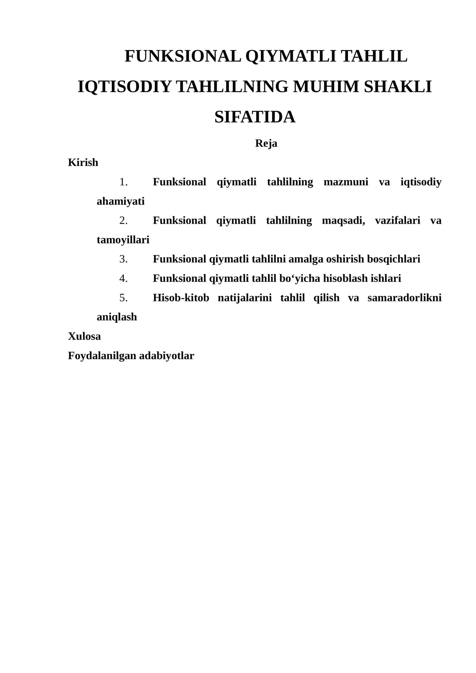 Funktsional qiymatli tahlil iqtisodiy tahlilning muhim shakli sifatida 1