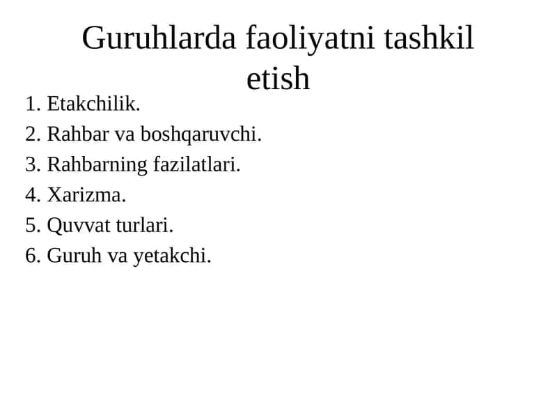 Etakchilik va rahbarlik 1