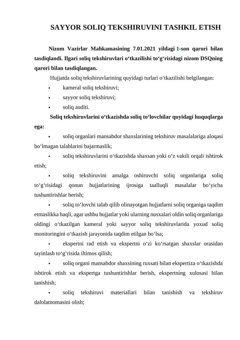 SAYYOR SOLIQ TEKSHIRUVINI TASHKIL ETISH 1