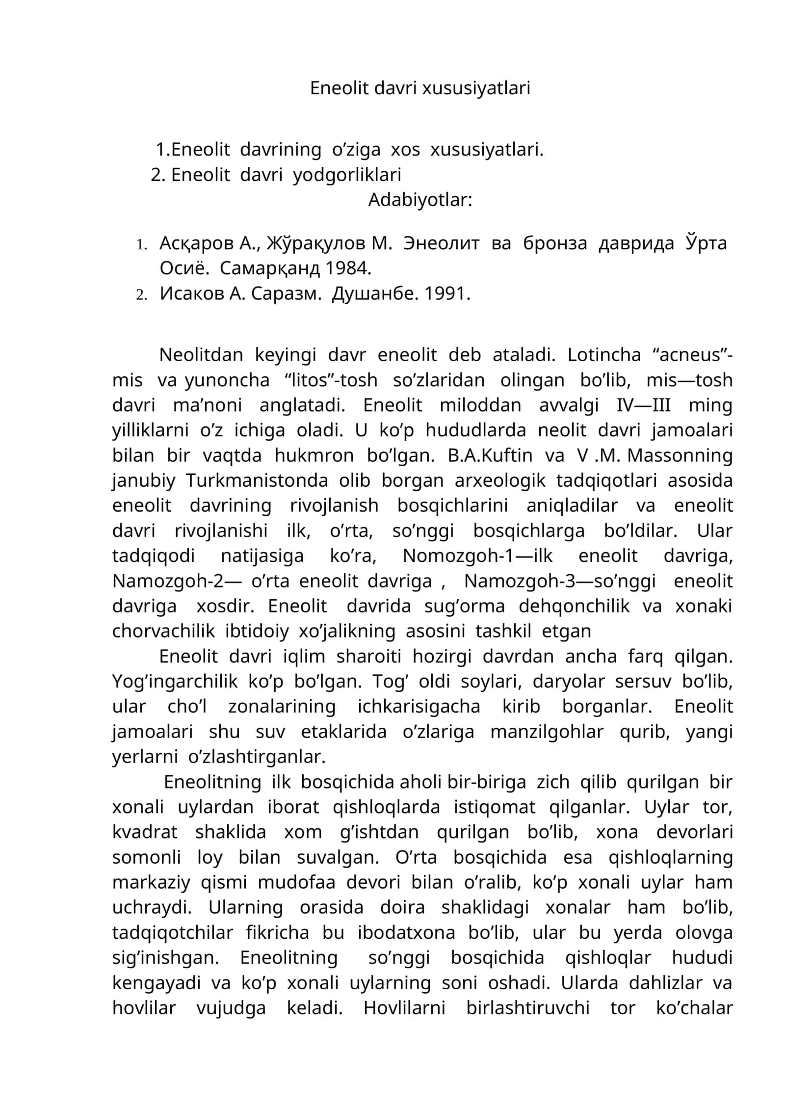 Eneolit davri xususiyatlari 1