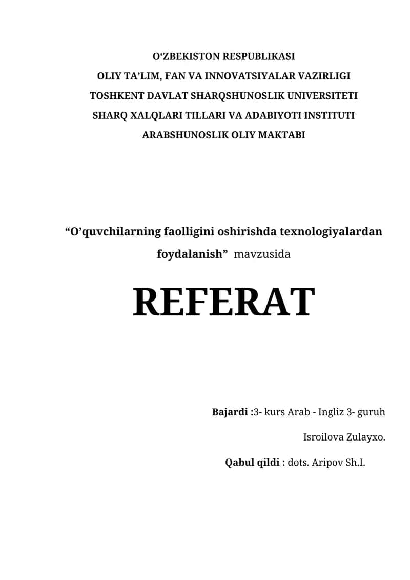 O’quvchilarning faolligini oshirishda texnologiyalardan foydalanish 1