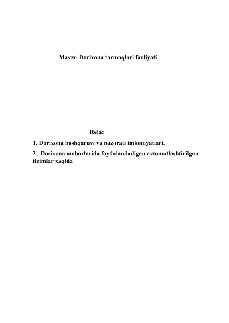 Dorixona tarmoqlari faoliyati 1