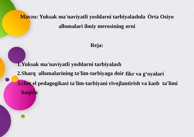 Yuksak ma'naviyatli yoshlarni tarbiyalash 1