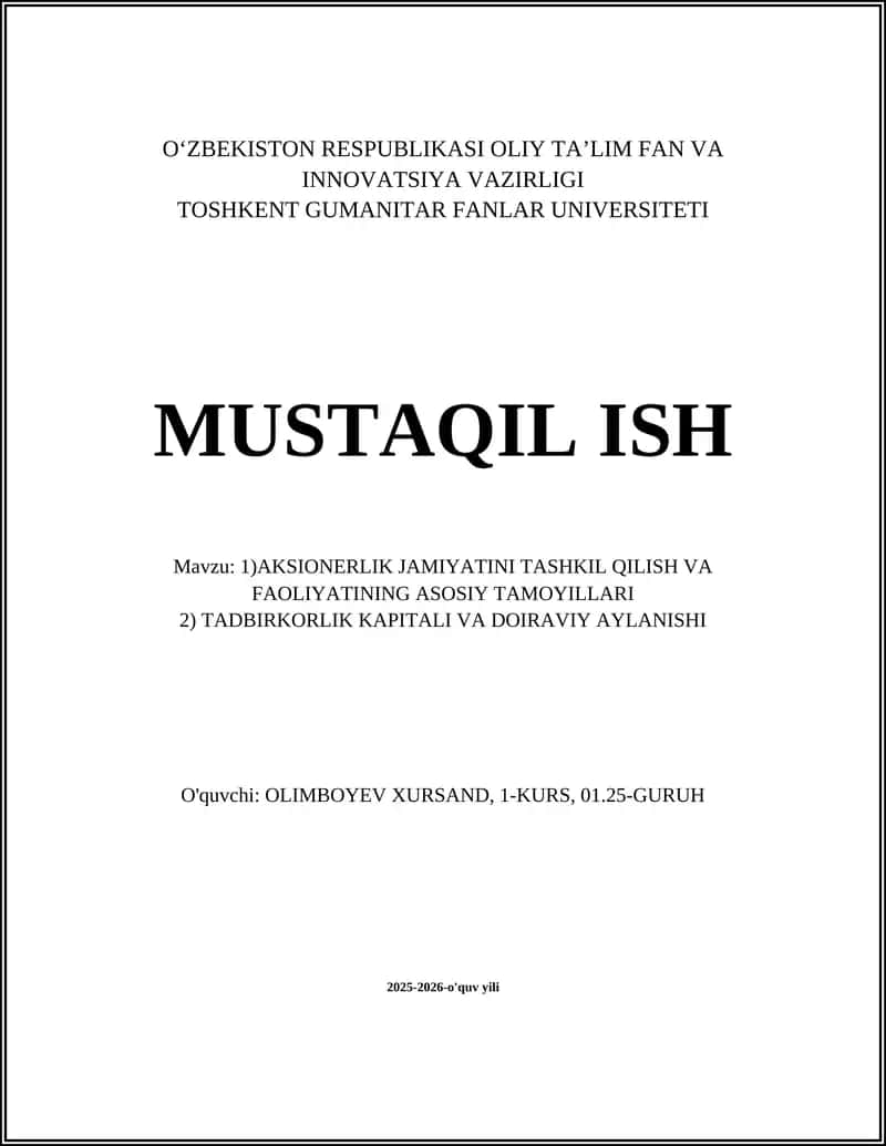 Aksionerlik jamiyatini tashkil etish 1