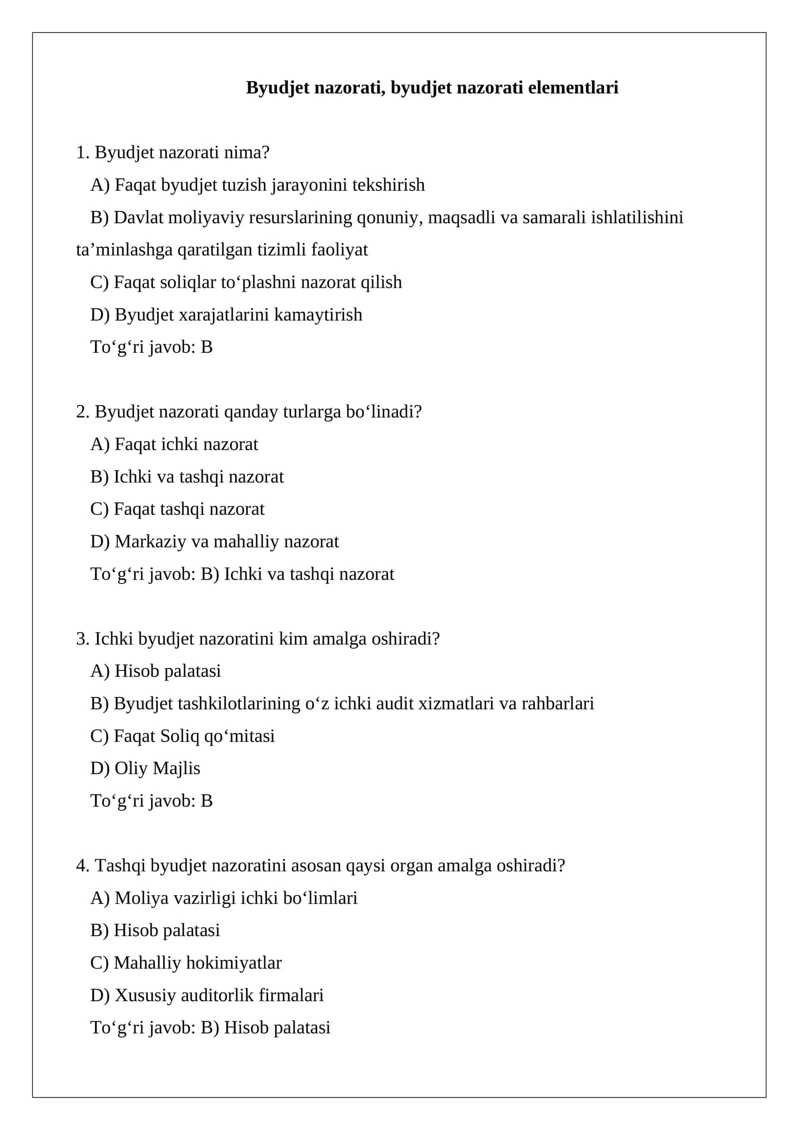 Byudjet nazorati, byudjet nazorati elementlari 1