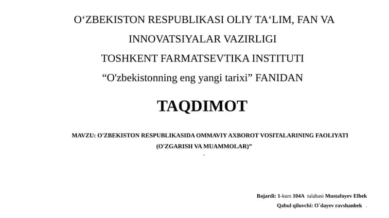 O'zbekistonning eng yangi tarixi 1