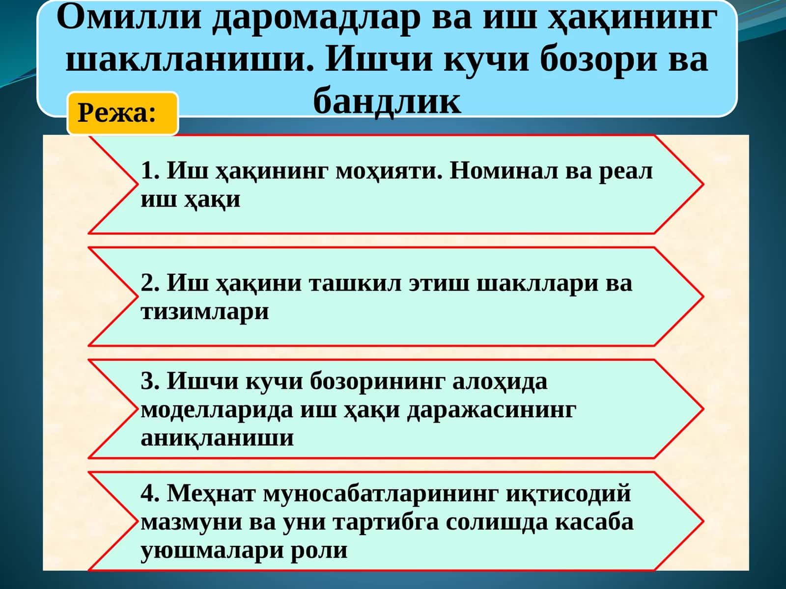 Омилли даромадлар ва иш ҳақининг шаклланиши. Ишчи кучи бозори ва бандлик 1