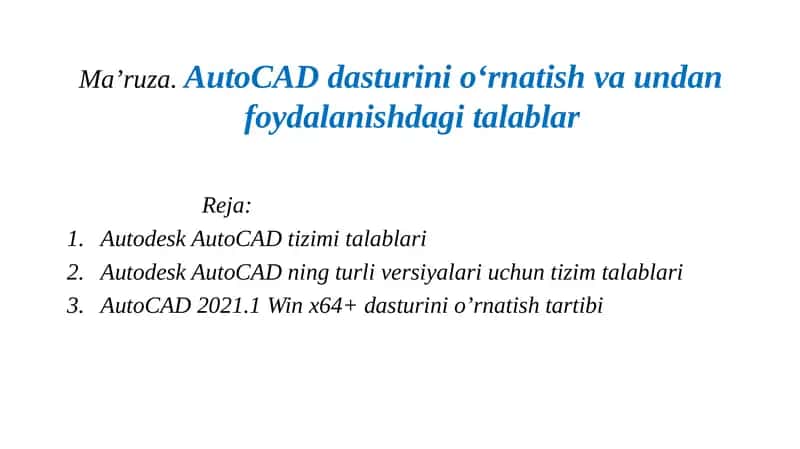 Autodesk AutoCAD tizim talablari 1