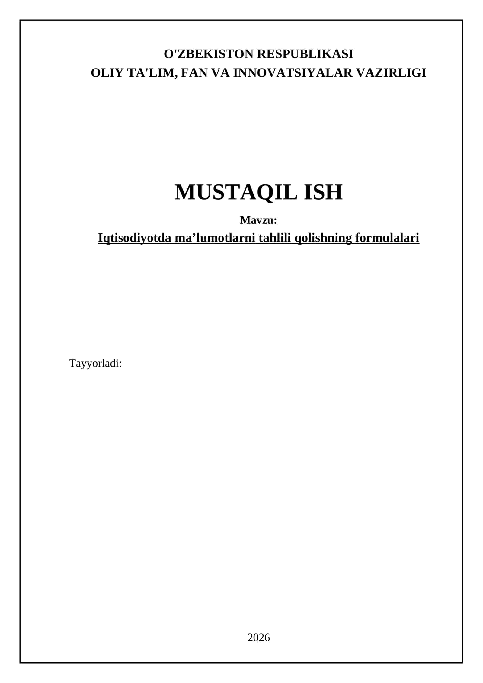 Iqtisodiyotda maʼlumotlarni tahlili qolishning formulalari 1