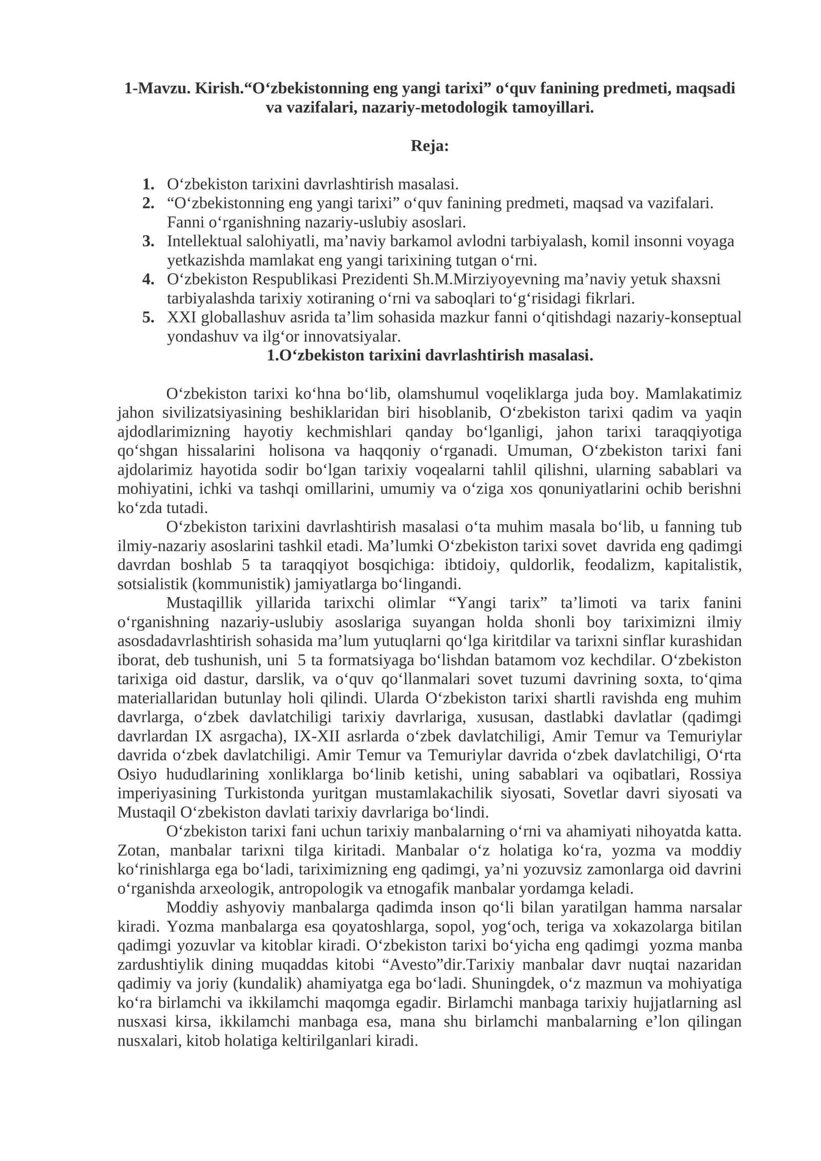O‘zbekistonning eng yangi tarixi 1