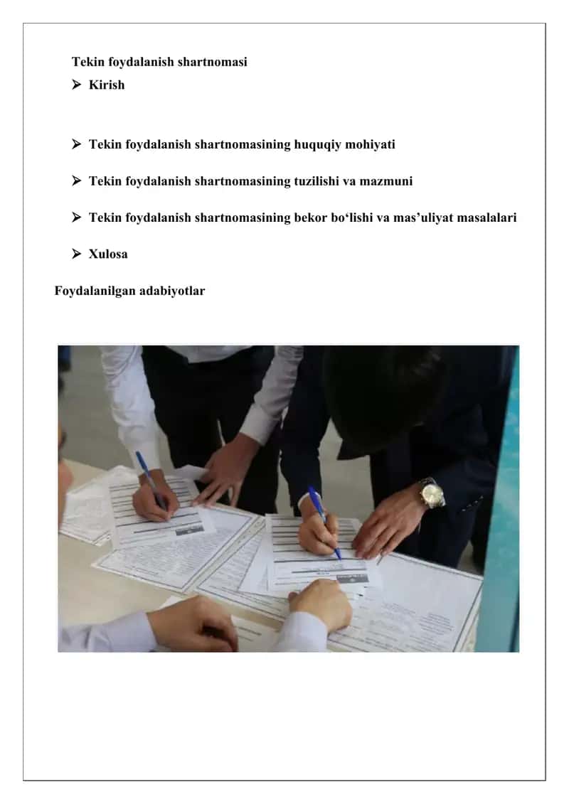 Tekin foydalanish shartnomasi 1