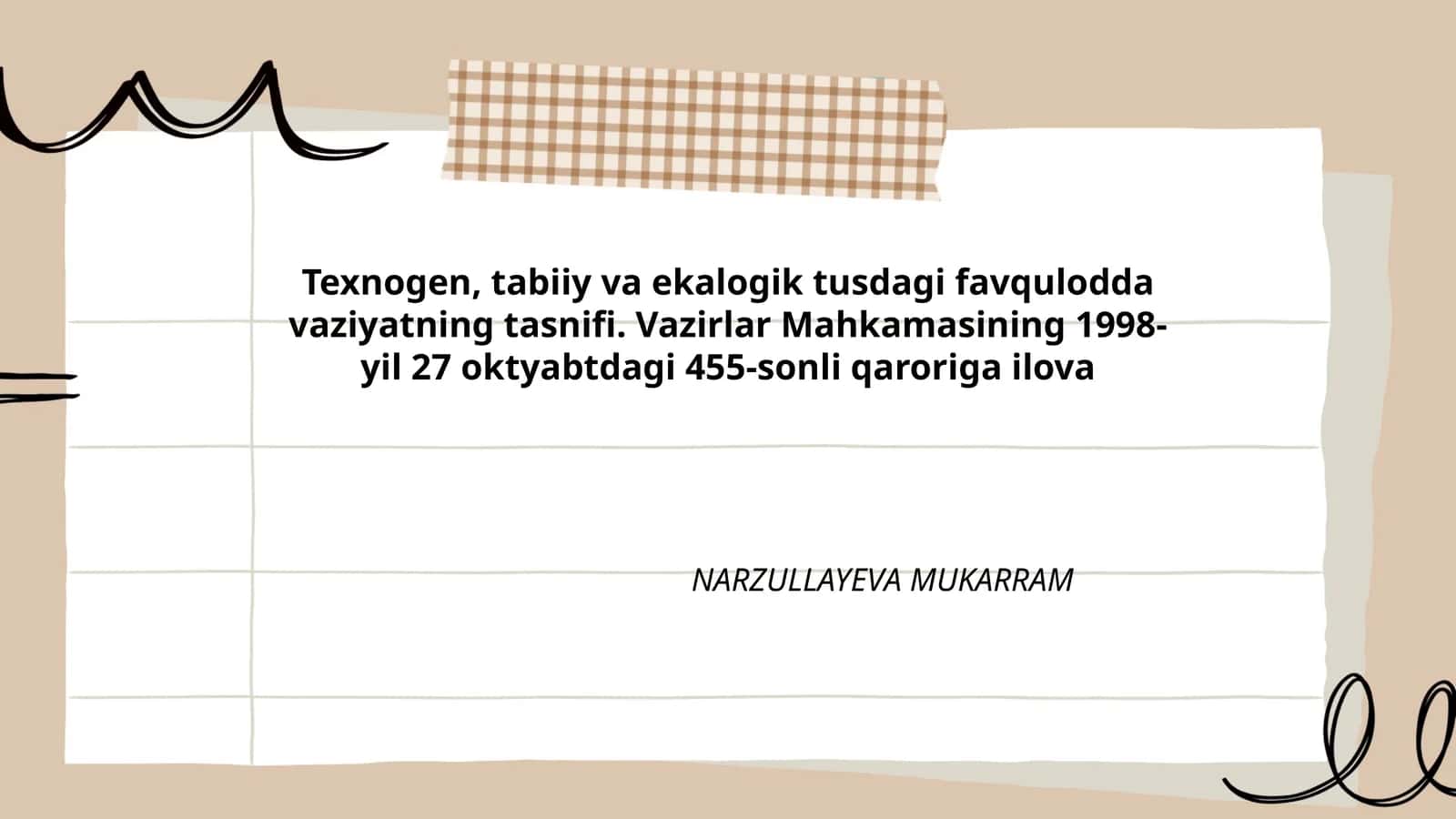 Texnogen, tabiiy va ekalogik tusdagi favqulodda vaziyatning tasnifi 1
