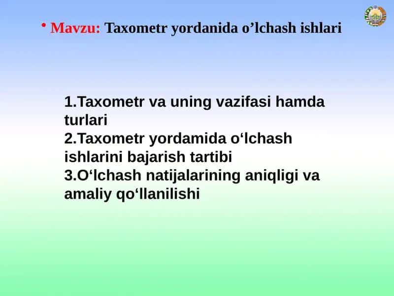 Taxometr yordanida o’lchash ishlari 1