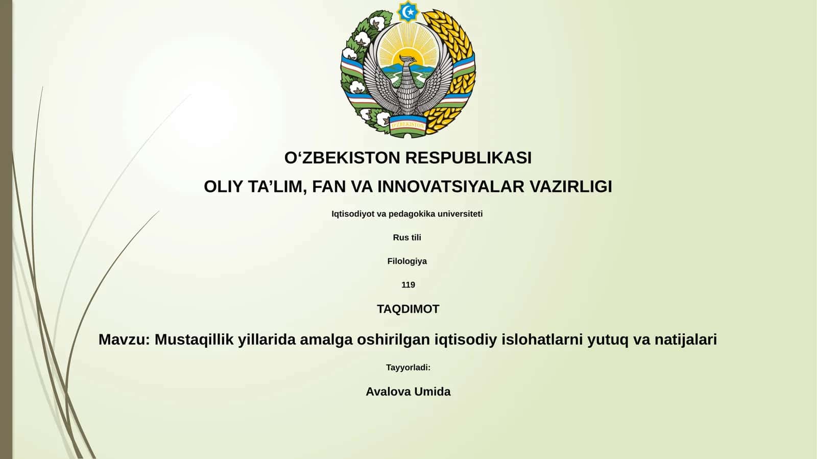 Mustaqillik yillarida amalga oshirilgan iqtisodiy islohatlarni yutuq va natijalari 1