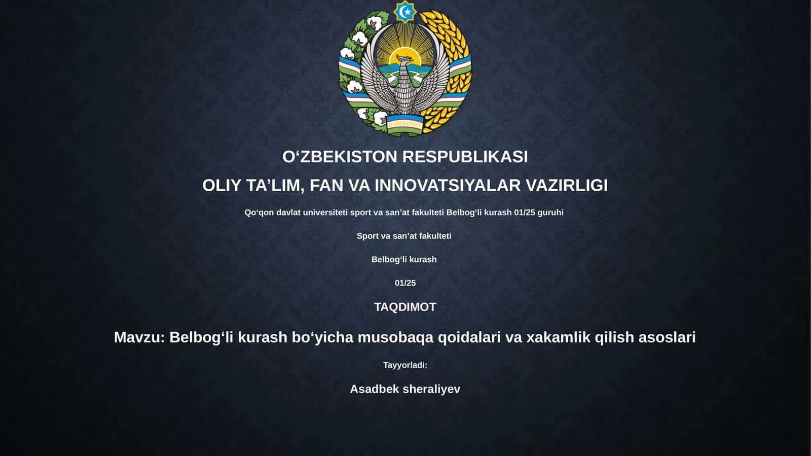 Belbog‘li kurash bo‘yicha musobaqa qoidalari va xakamlik qilish asoslari 1