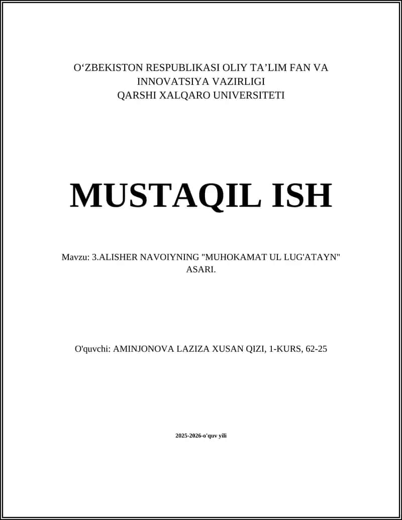 "MUHOKAMAT UL LUG'ATAYN" ASARI 1