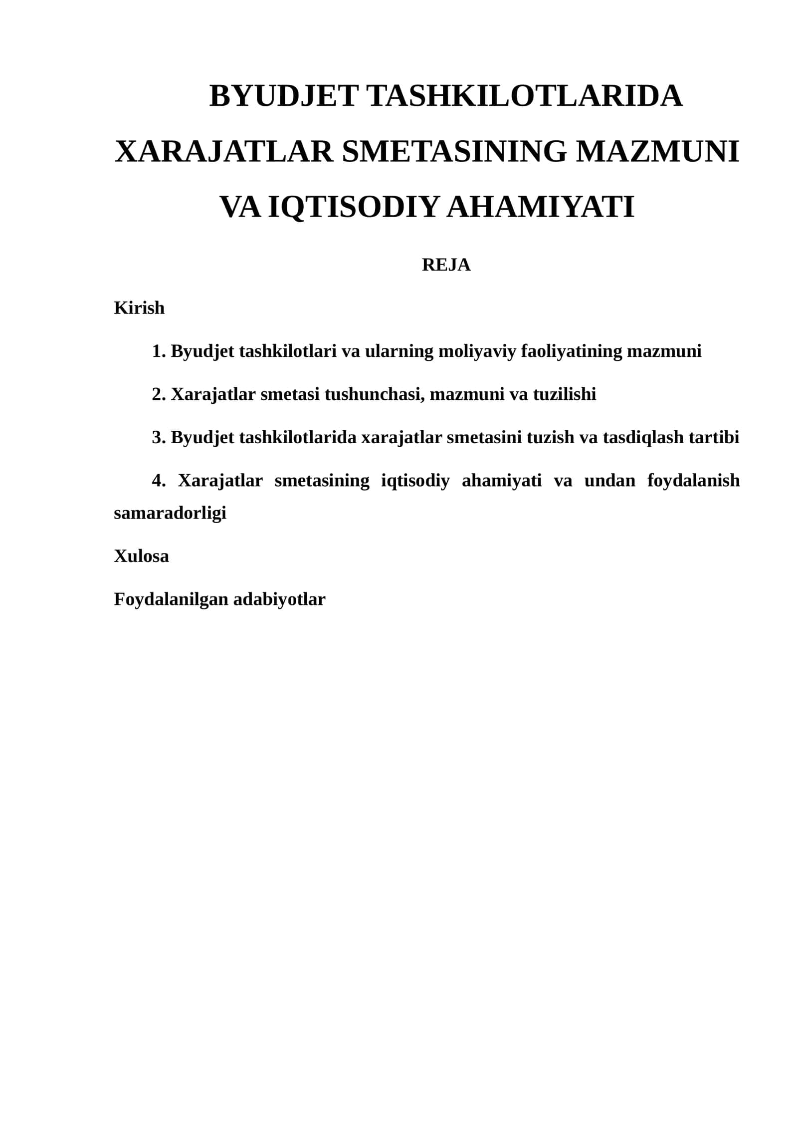 Xarajatlar smetasi tushunchasi, mazmuni va tuzilishi 1