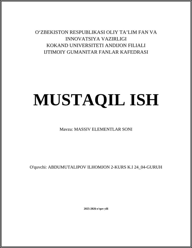 MASSIV ELEMENTLAR SONI 1
