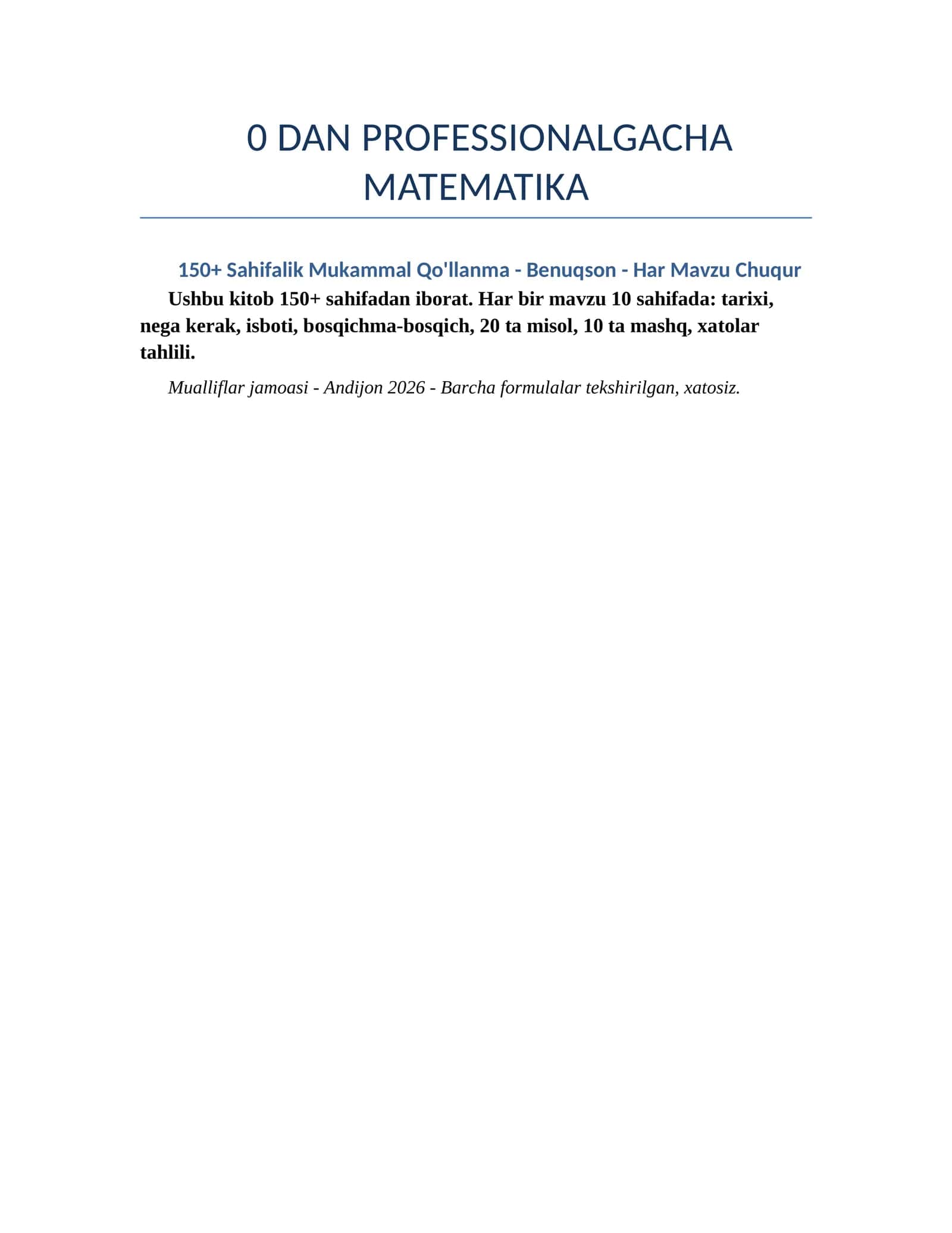 0 DAN PROFESSIONALGACHA MATEMATIKA ( + , - , * , : , va barcha amallar) 1