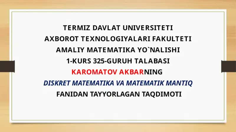 Diskret matematika va matematik mantiq 1