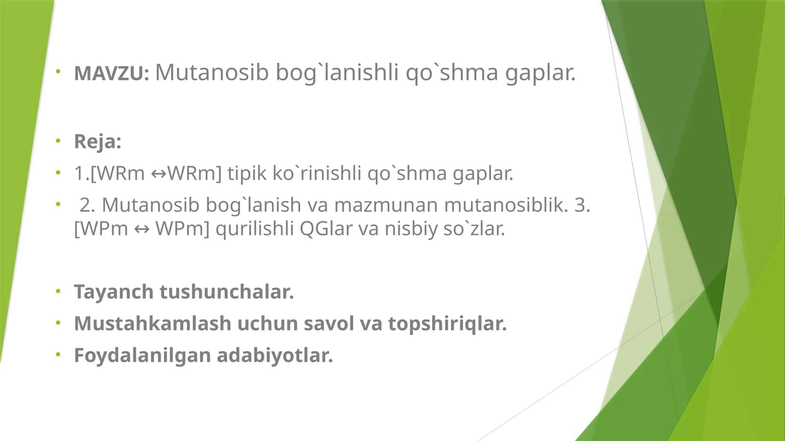 Mutanosibbog`lanishli qo`shma gaplar 1