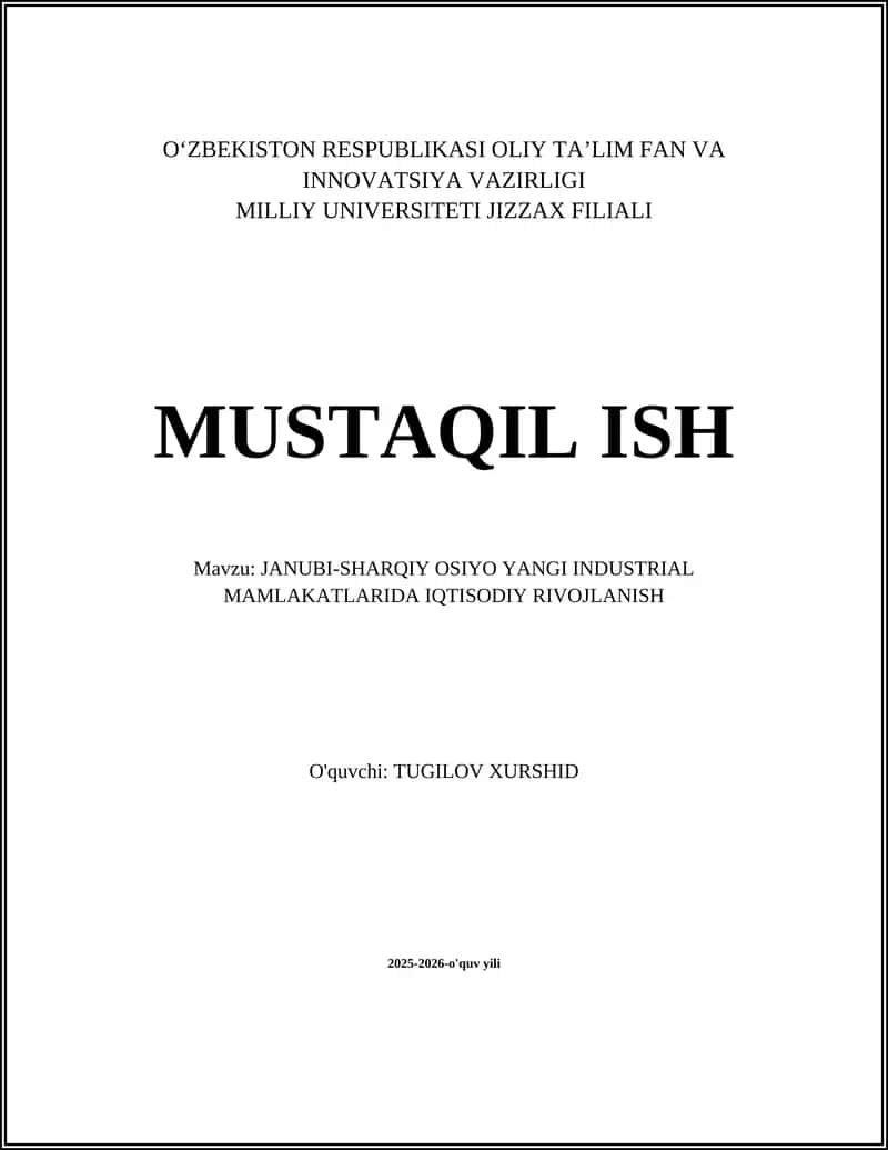 Janubi-Sharqiy Osiyoda yangi industrial mamlakatlarda iqtisodiy rivojlanish 1