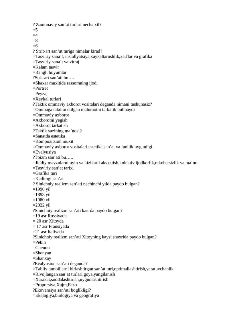 Zamonaviy san’at turlari 1