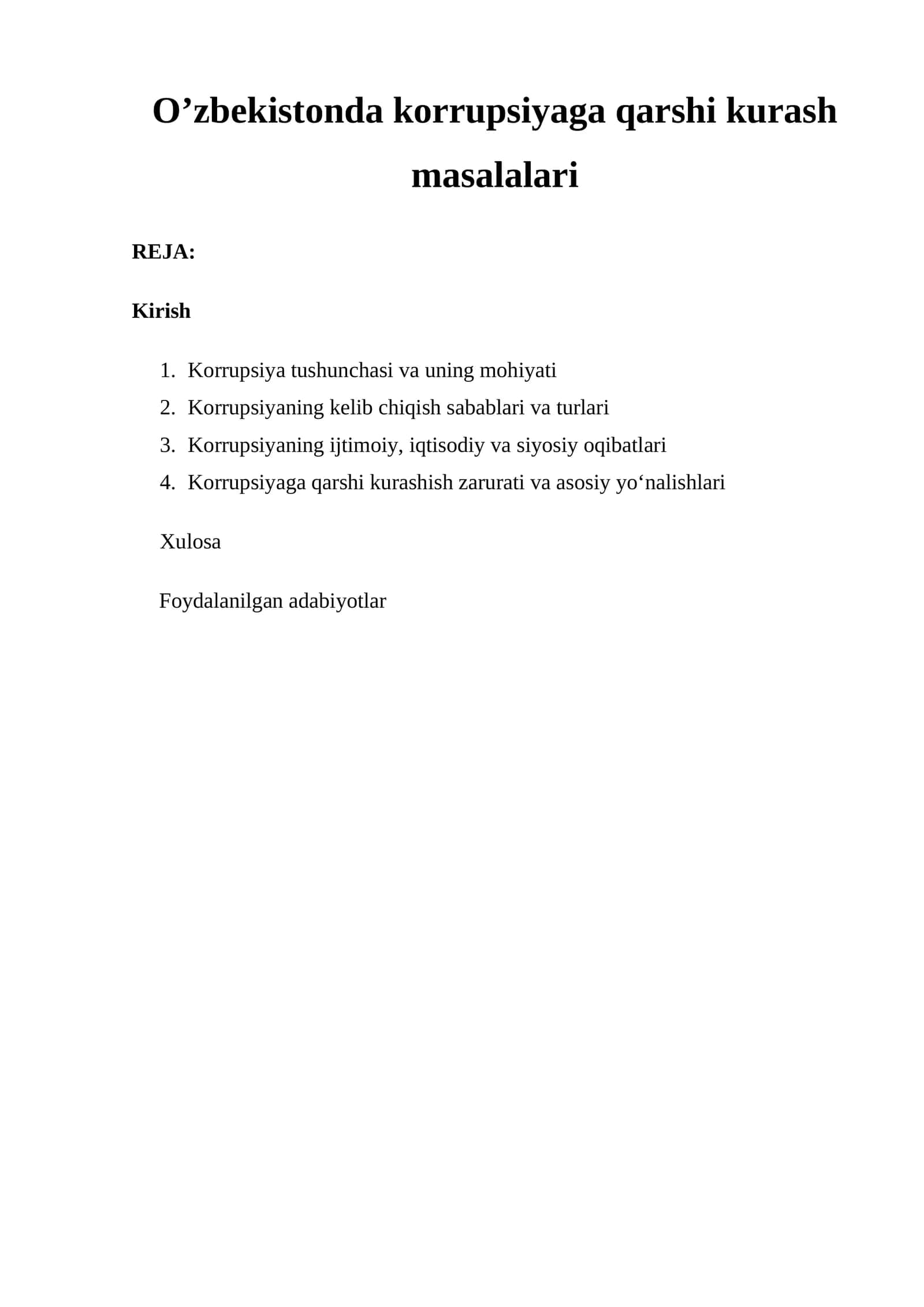 Korrupsiyaga qarshi kurash masalalari 1