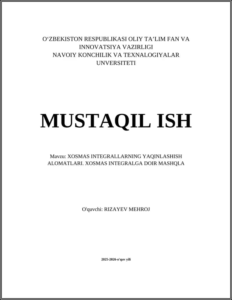 Xosmas Integrallar 1