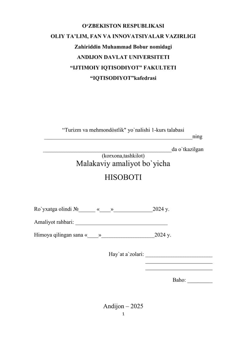 Malakaviy amaliyot bo`yicha hisobot 1