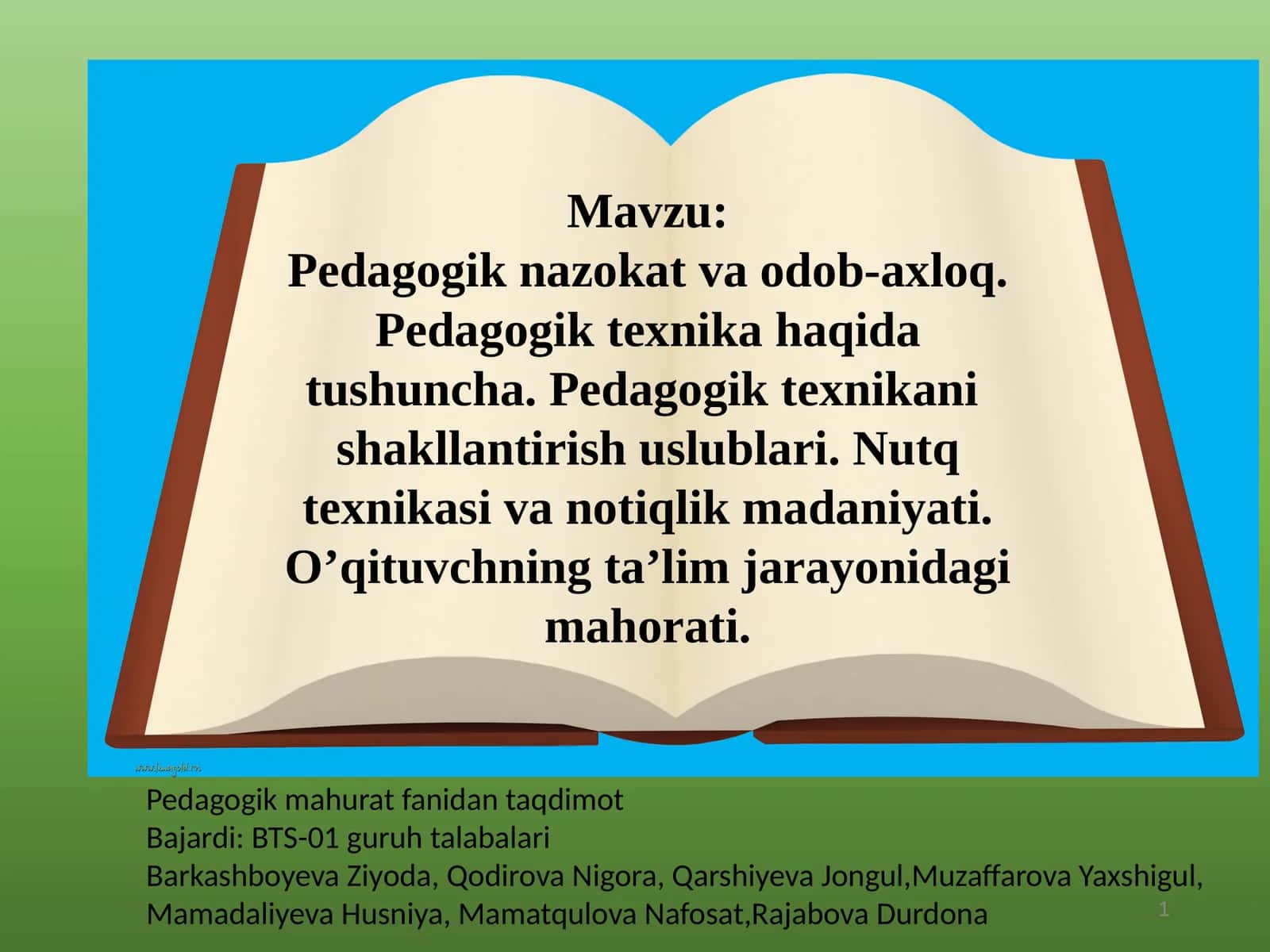 Pedagogik nazokat .Pedagogik texnika. Nutq texnikasi 1