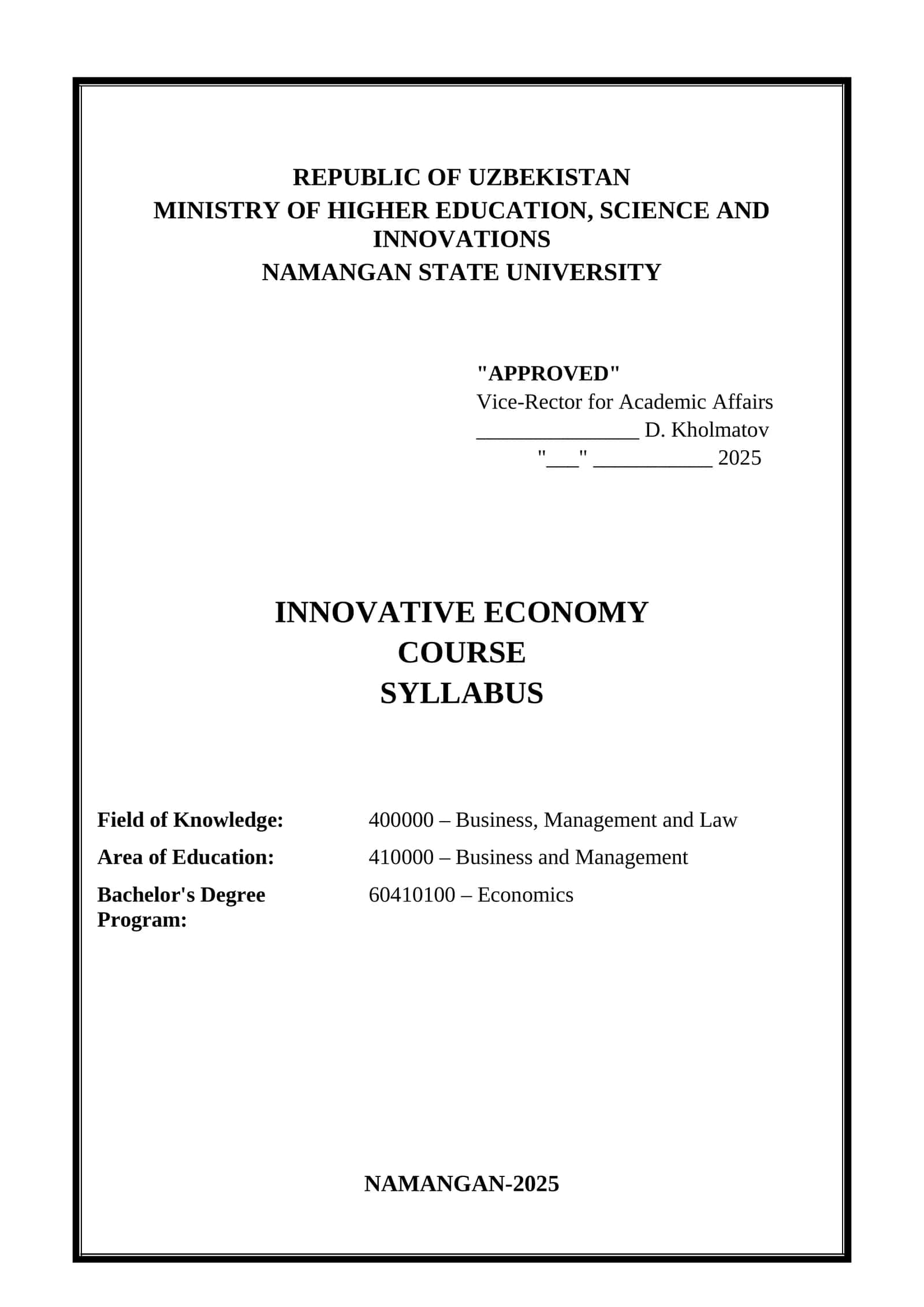 Innovative Economy Course 1