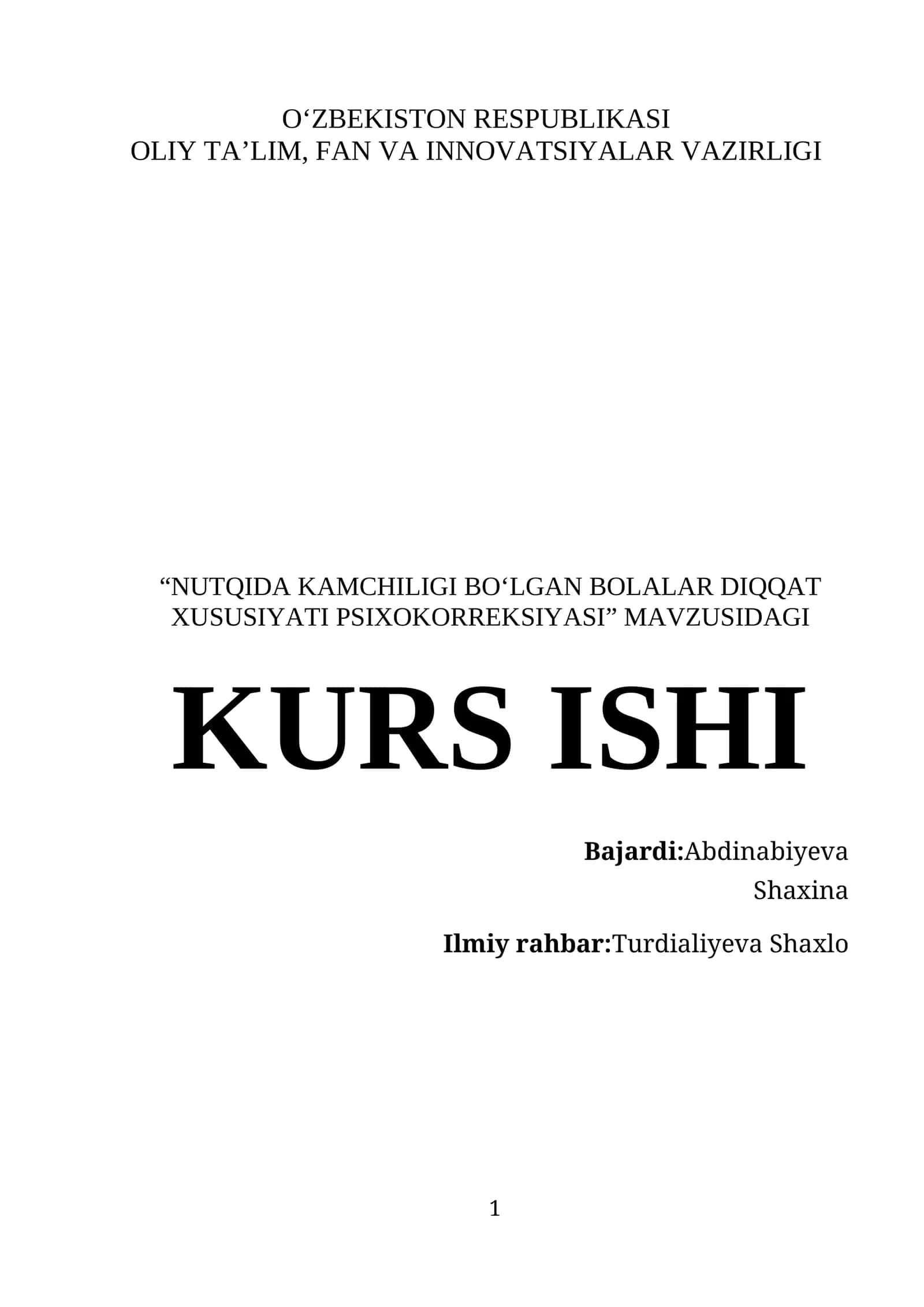 NUTQIDА KАMCHILIGI BОʻLGАN BОLАLАR DIQQАT XUSUSIYАTI PSIXОKОRREKSIYАSI 1