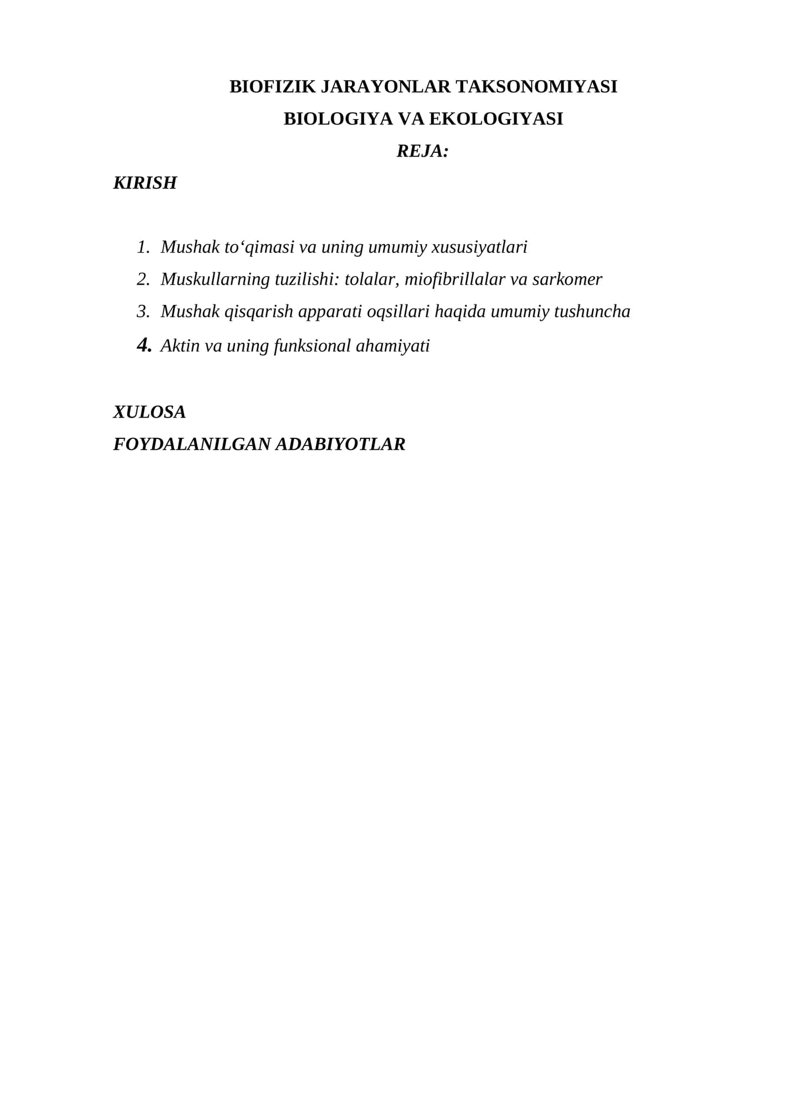 BIOFIZIK JARAYONLAR TAKSONOMIYASI BIOLOGIYA VA EKOLOGIYASI 1