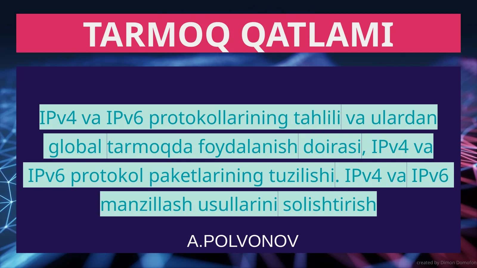 TARMOQ QATLAMI 1